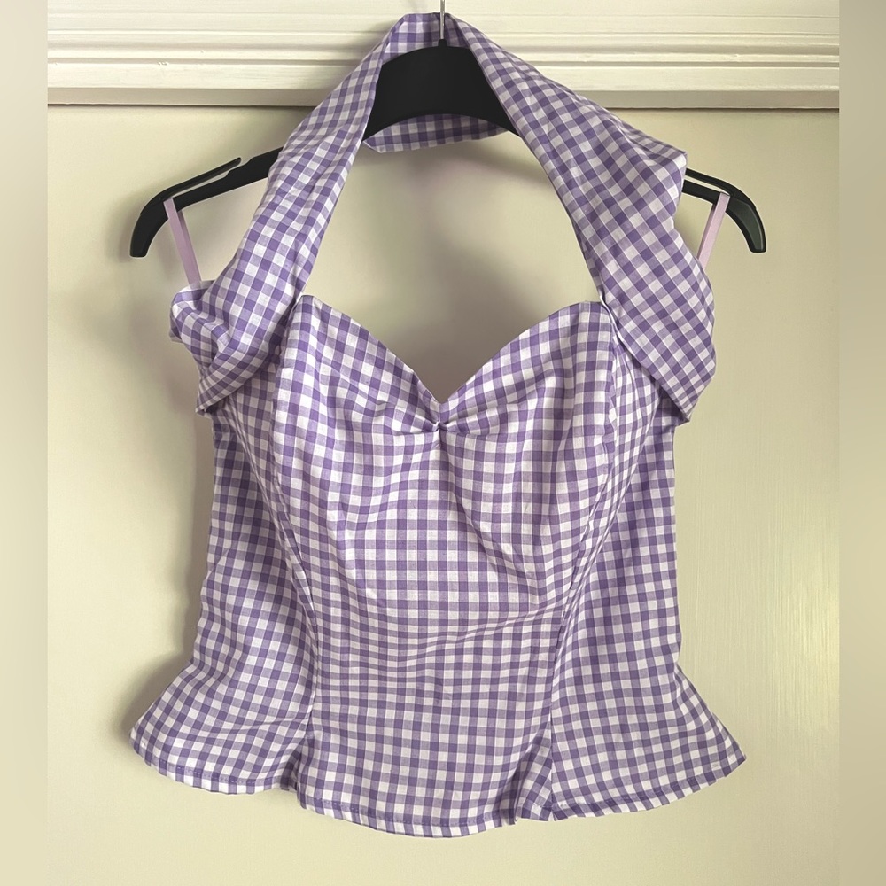 Vivien of Holloway Purple Gingham Halterneck Top